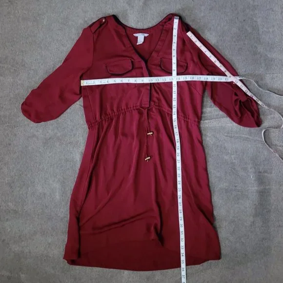 H&M Red Cinched Waist Shirt Dress with Half Sleeves Women's Size 8 NWOT - Picture 5 of 5